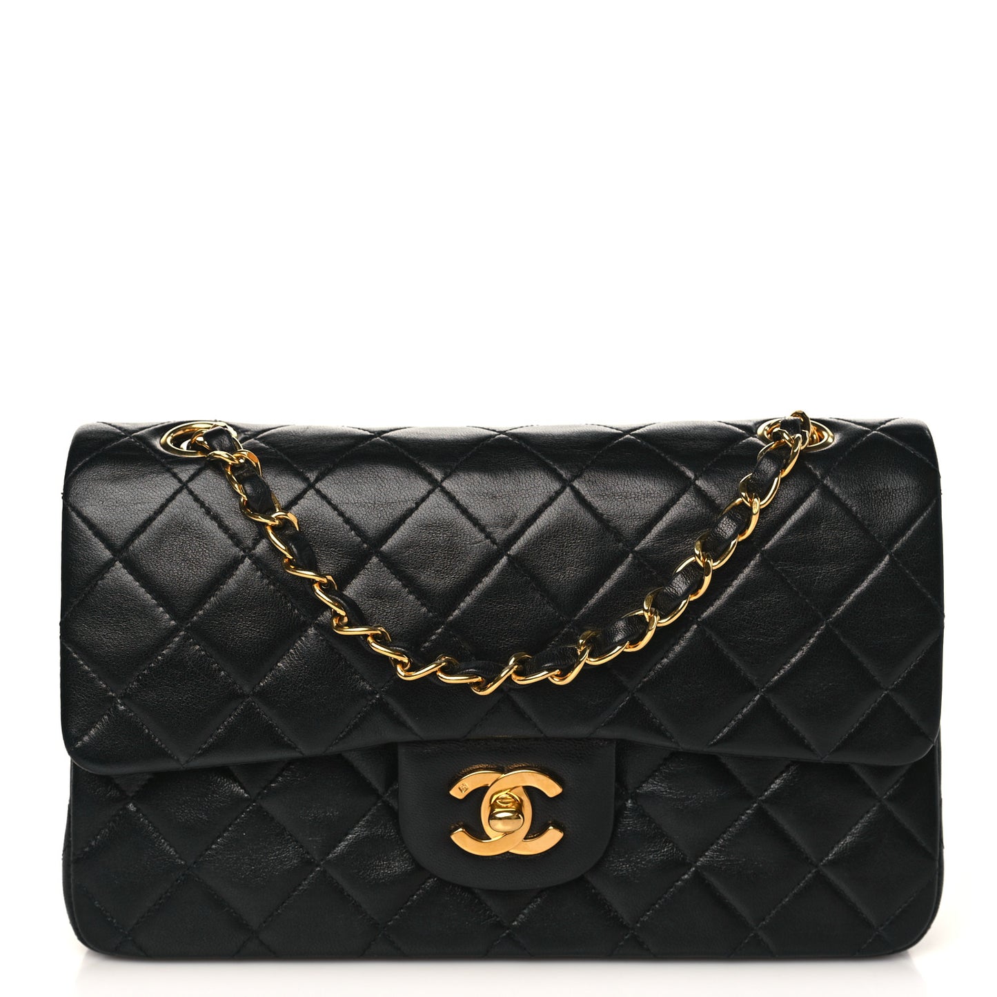 Lambskin Quilted Small Double Flap Black