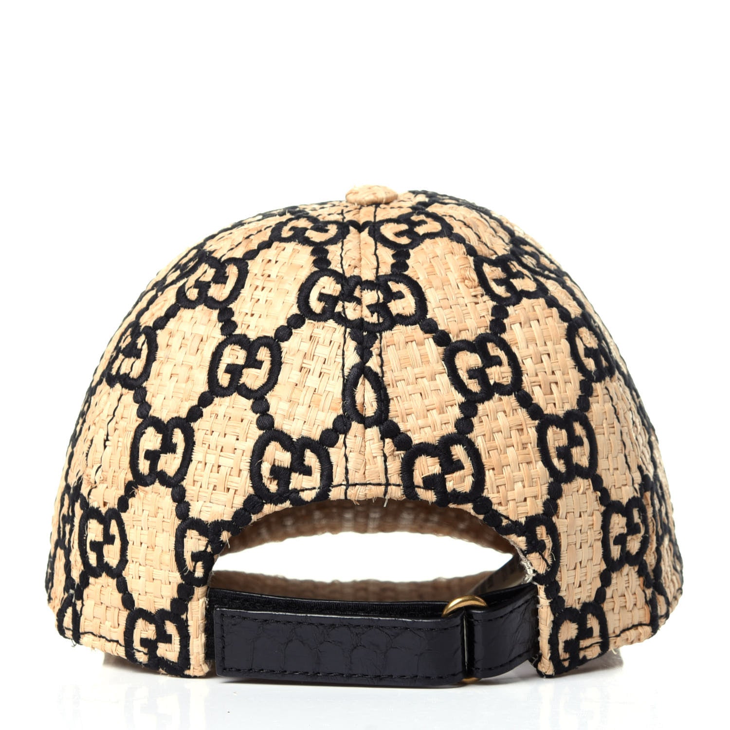 Gucci Raffia GG Monogram Elaphe Embroidered Aisha Baseball Hat M Ivory Black 4 of 10