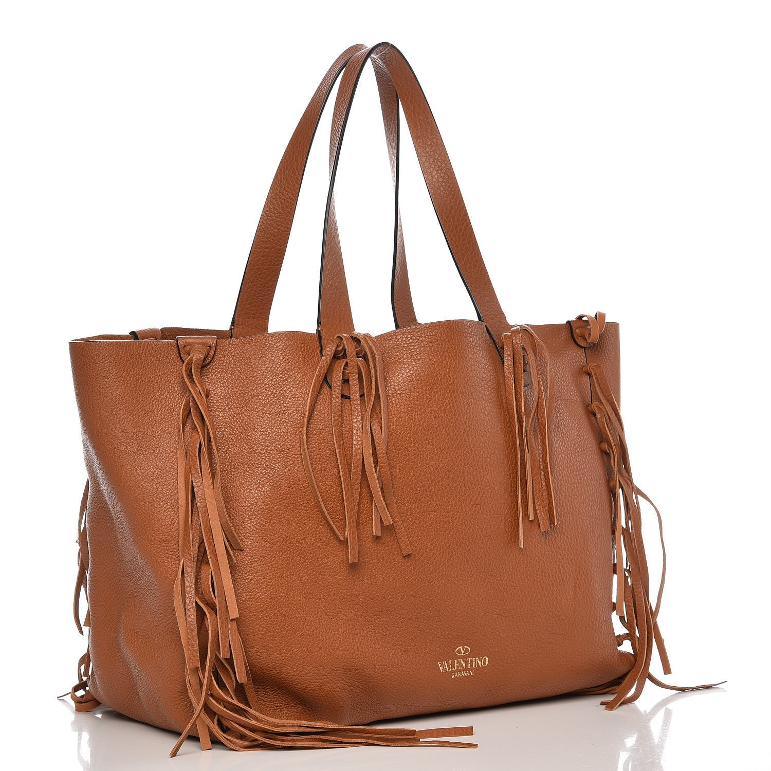 Valentino Garavani Grained Calfskin C-Rockee Fringe Tote Light Cuir 3 of 7