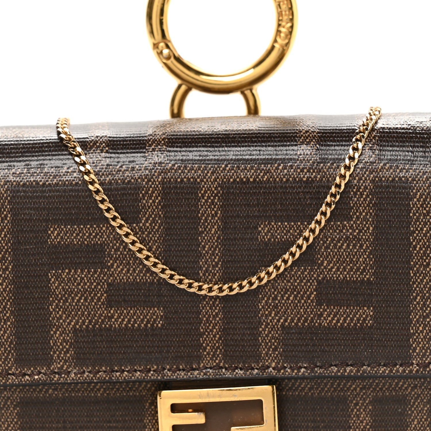 Fendi Glazed Fabric FF 1974 Nano Baguette Charm Mogano Panna 8 of 11