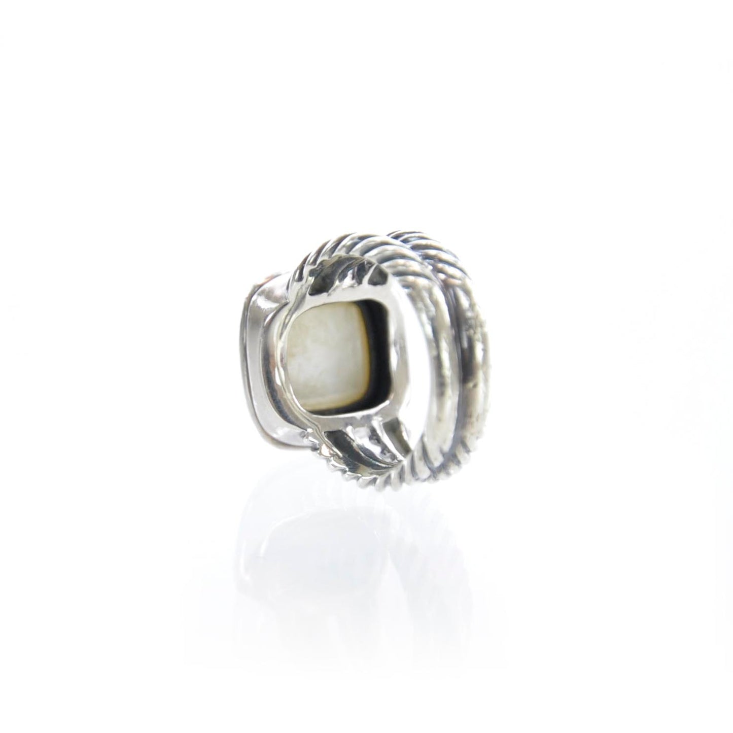 Sterling Silver Diamond Mother of Pearl 11mm Albion Ring 52 6