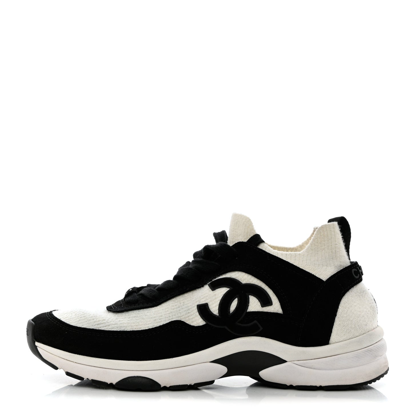 Fabric Suede Calfskin CC Sneakers 38 White Black