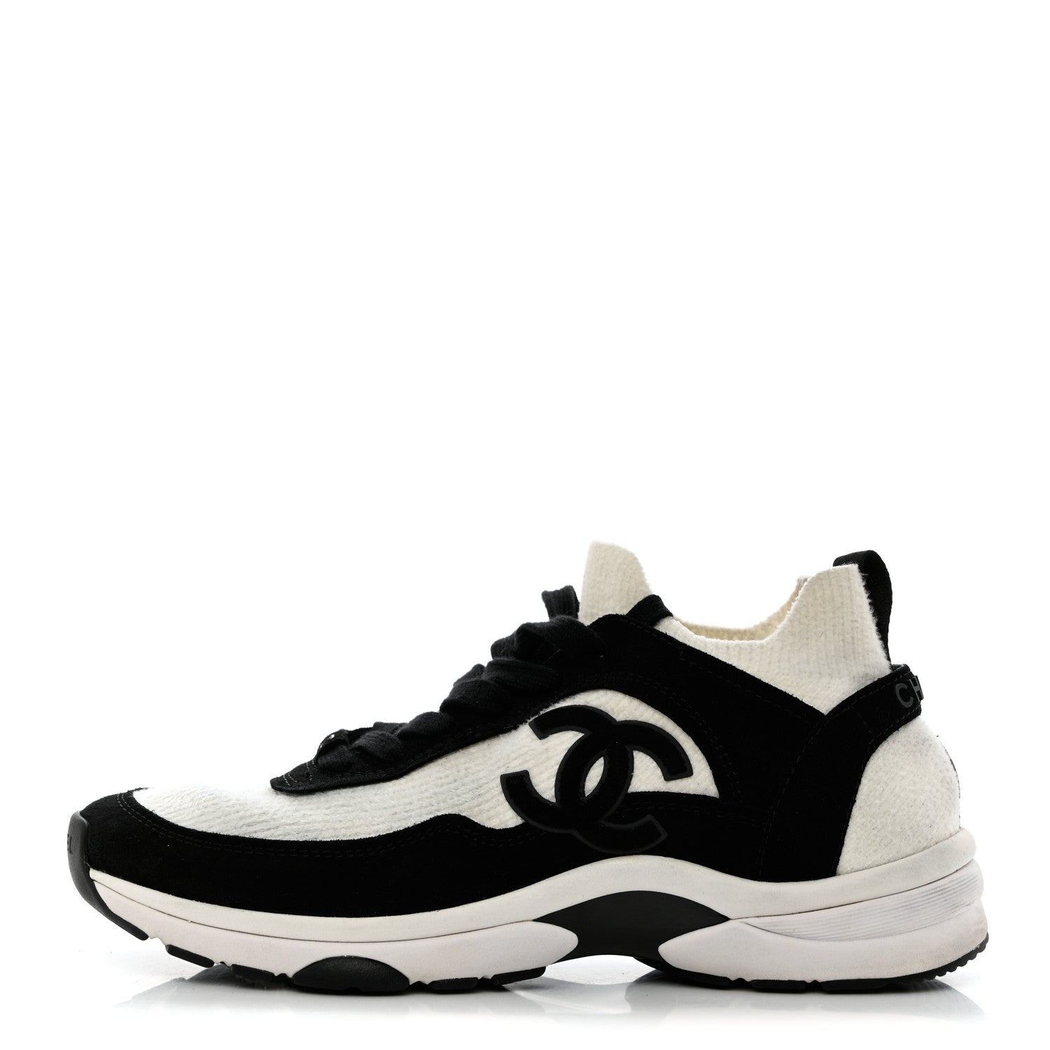 Chanel Fabric Suede Calfskin CC Sneakers 38 White Black 1 of 9