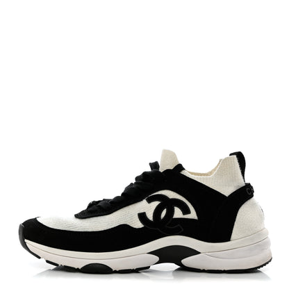 Chanel Fabric Suede Calfskin CC Sneakers 38 White Black 1 of 9