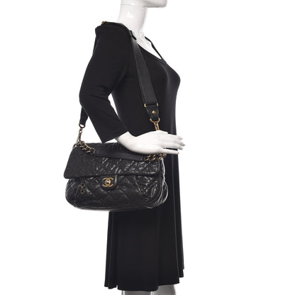 Chanel Crumpled Grained Calfskin Medium Coco Pleats Messenger Flap Black 2 of 16