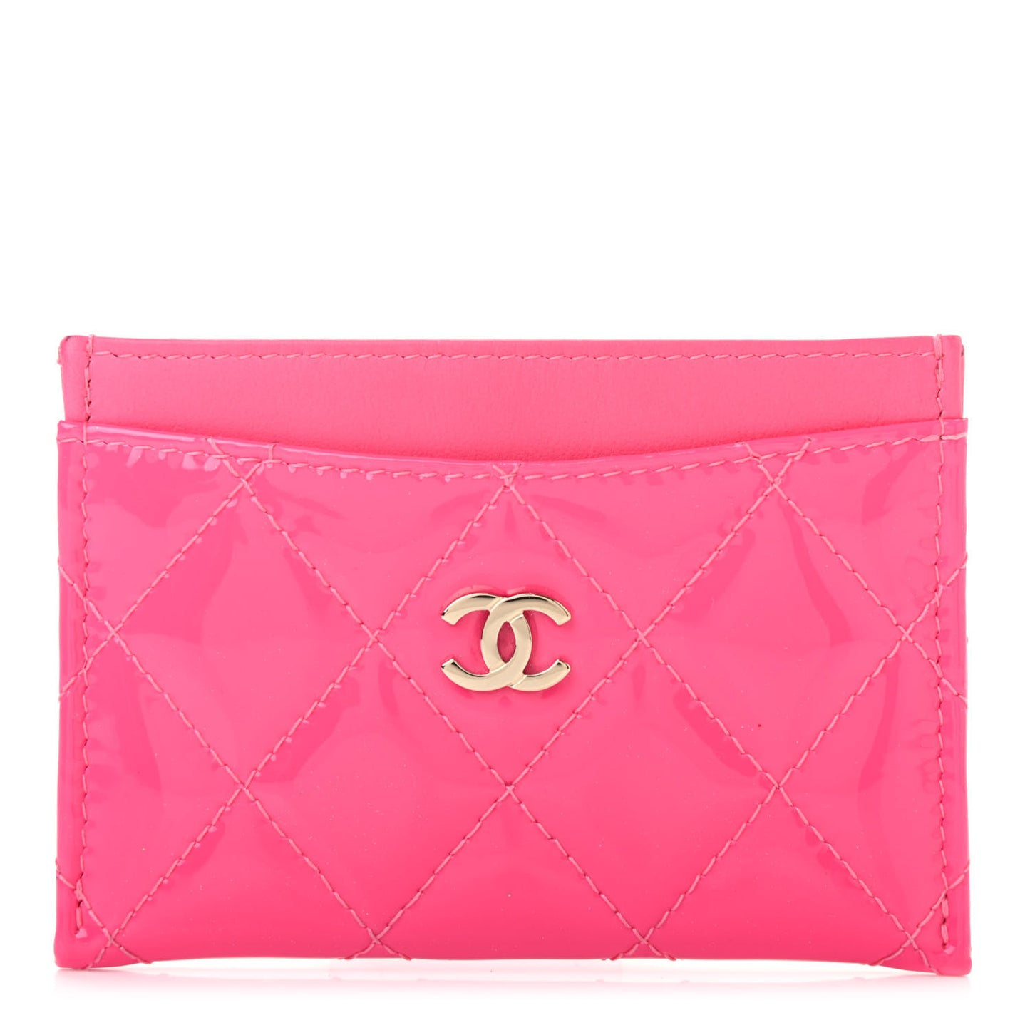 Patent Quilted Card Holder Pink