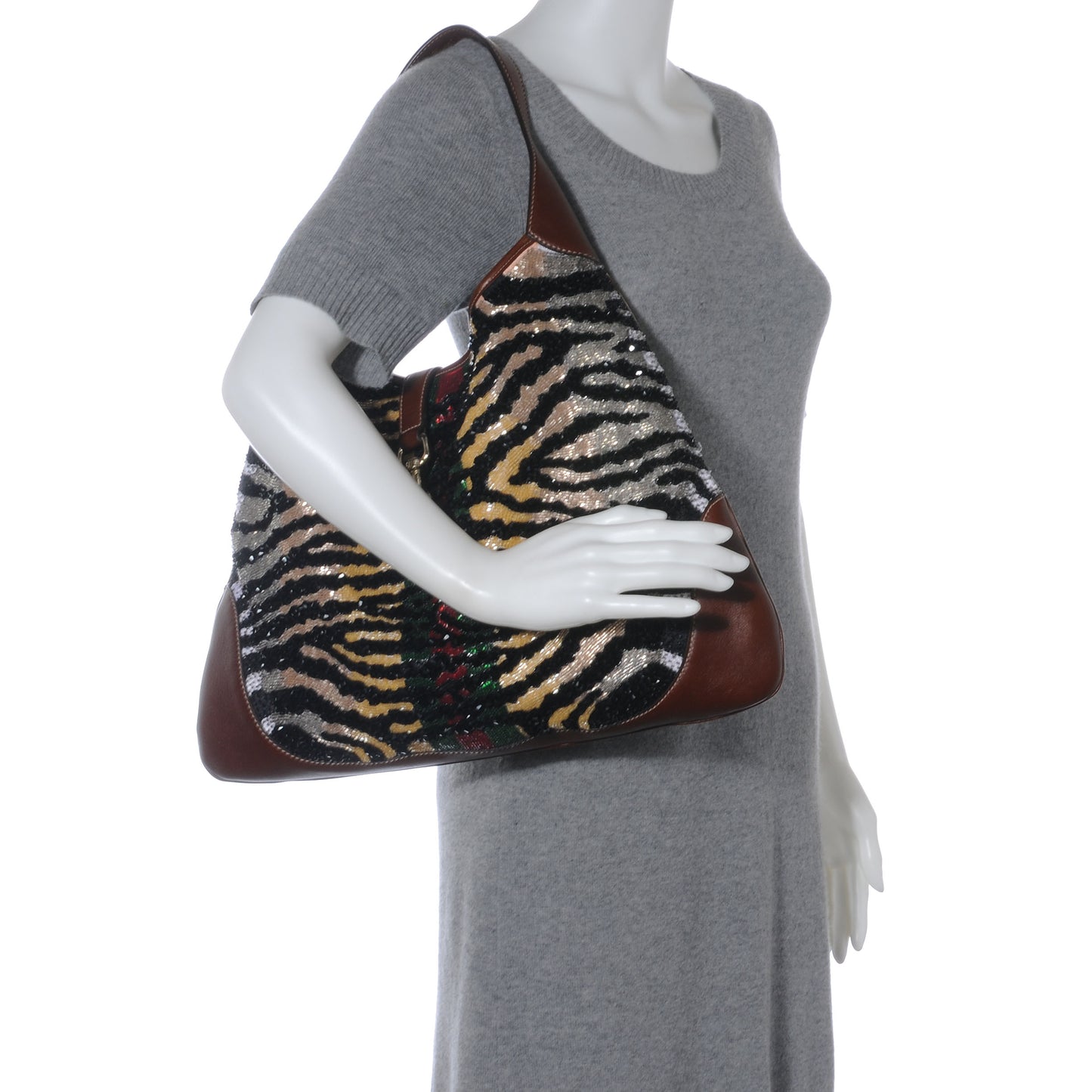 Beaded Zebra Web Large Jackie O Bouvier Hobo