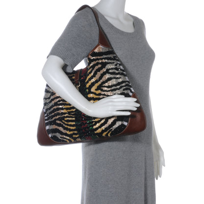 Gucci Beaded Zebra Web Large Jackie O Bouvier Hobo 2 of 7