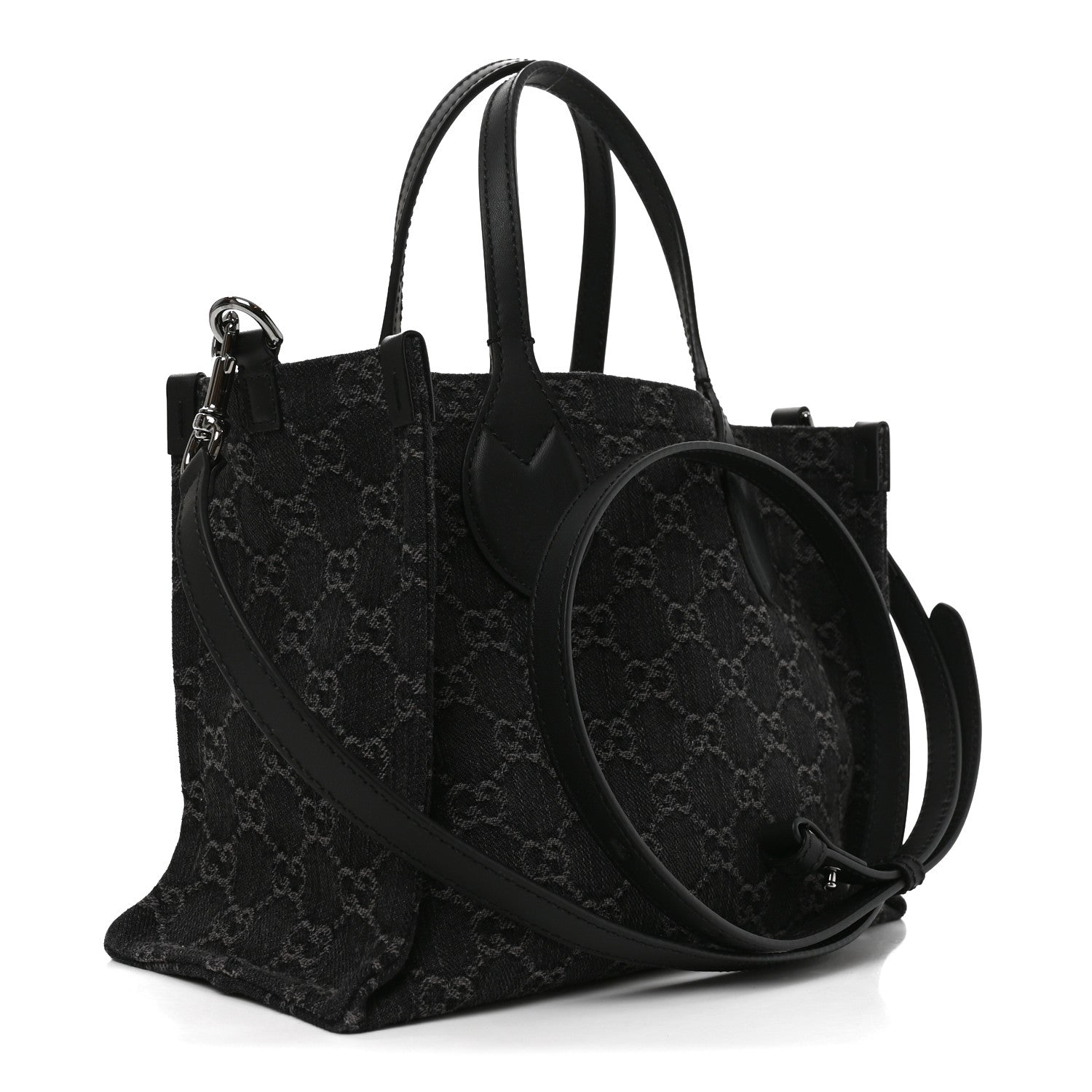 オフィディア Gucci Denim Ophidia GG Monogram Tote Medium Black Grey 1924090