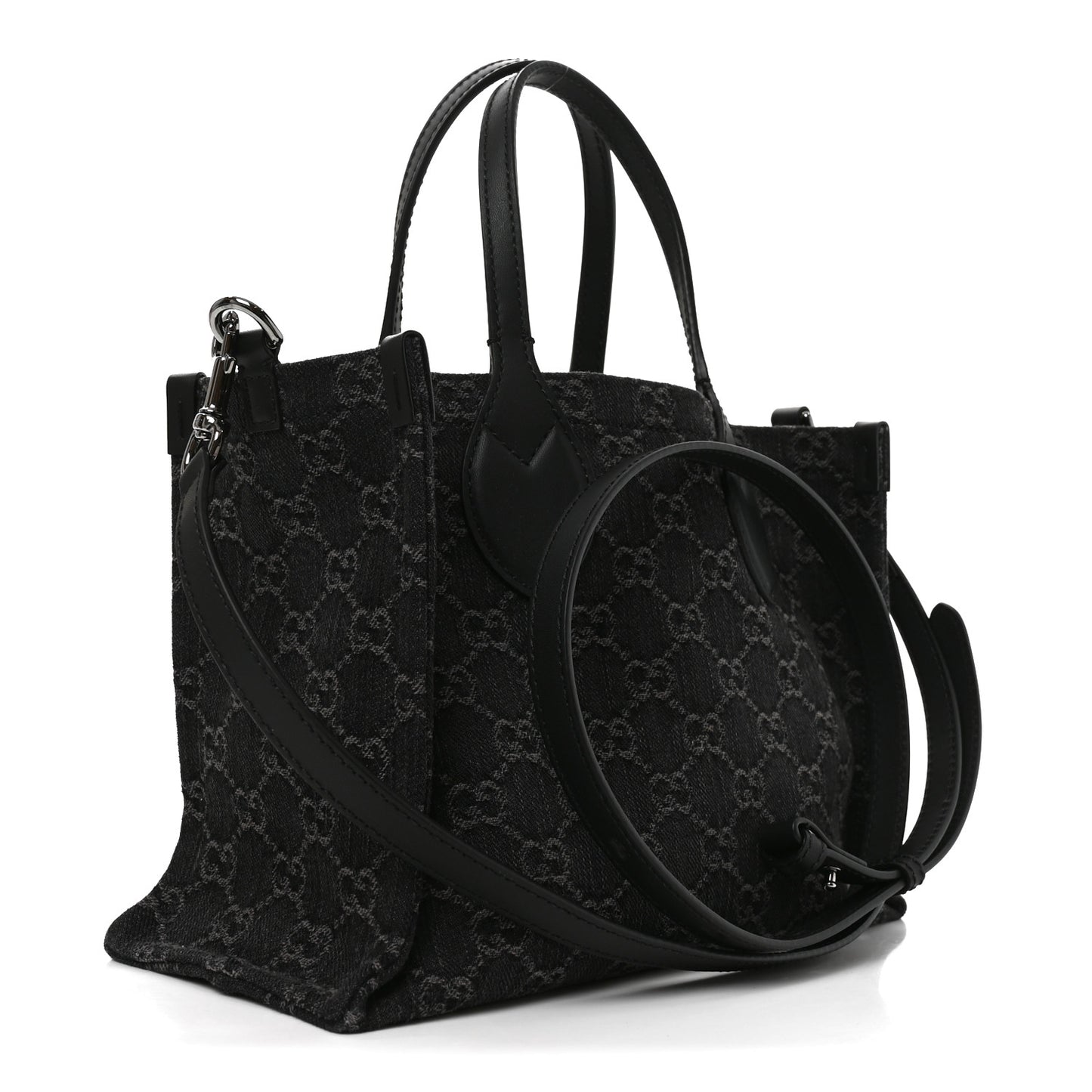 Denim Ophidia GG Monogram Tote Medium Black Grey