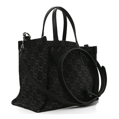 Gucci Denim Ophidia GG Monogram Tote Medium Black Grey 4 of 11