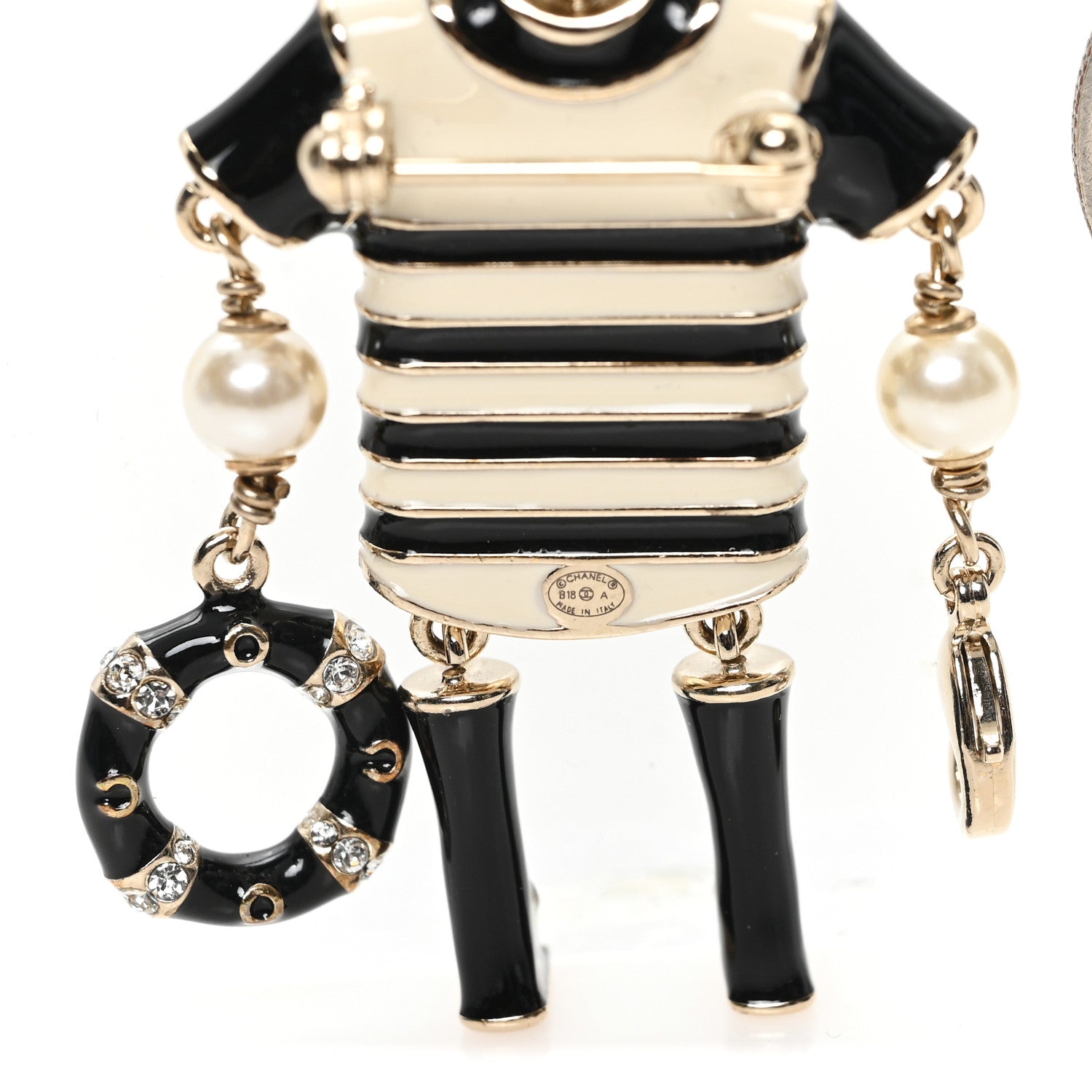 Chanel Enamel Crystal Pearl CC Sailor Brooch Black White 3 of 4