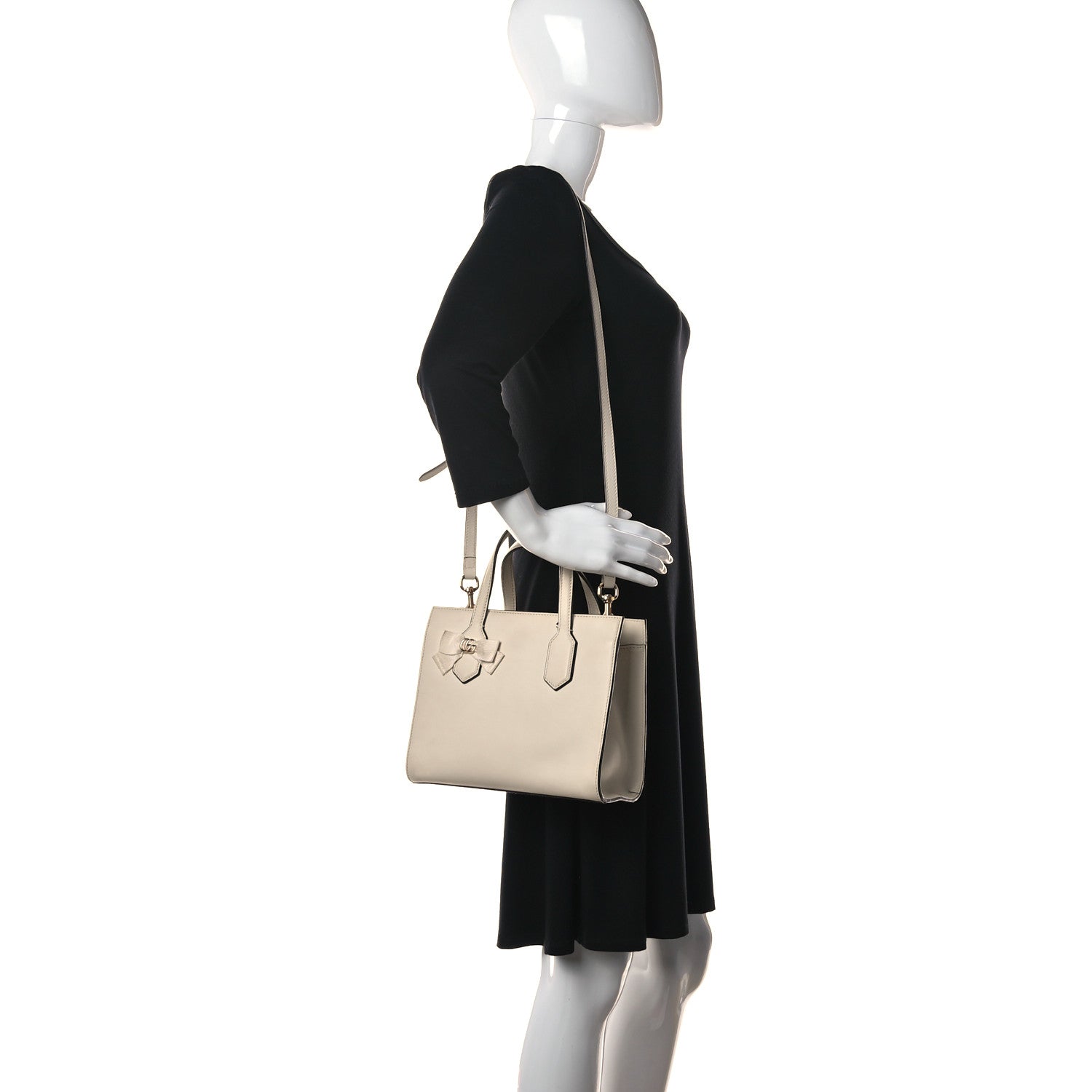 Gucci Calfskin Marmont Ribbon Top Handle Bag White 3 of 12