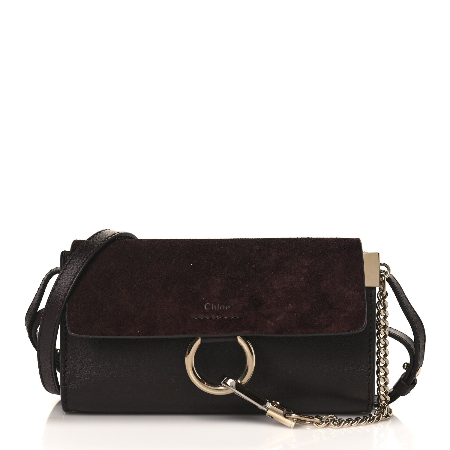 Chloe Suede Calfskin Mini Faye Shoulder Bag Carbon Brown 1 of 8