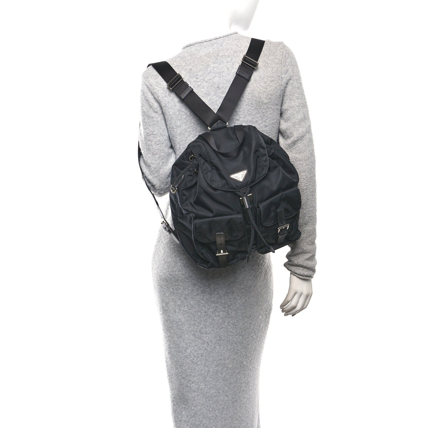 Re-Nylon Vela Saffiano Medium Backpack Black