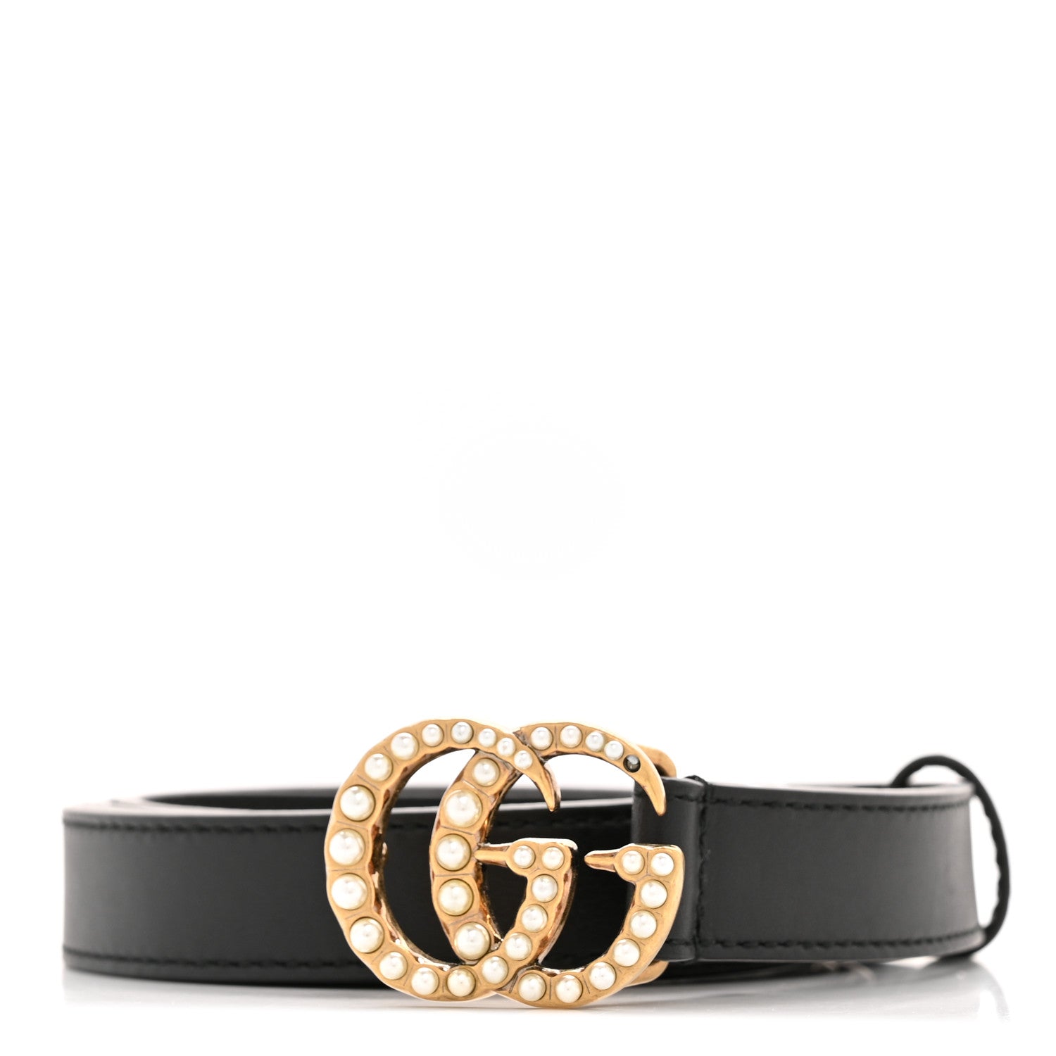 Gucci Calfskin Pearl Double G 20mm Belt 85 34 Black Cream 1 of 7