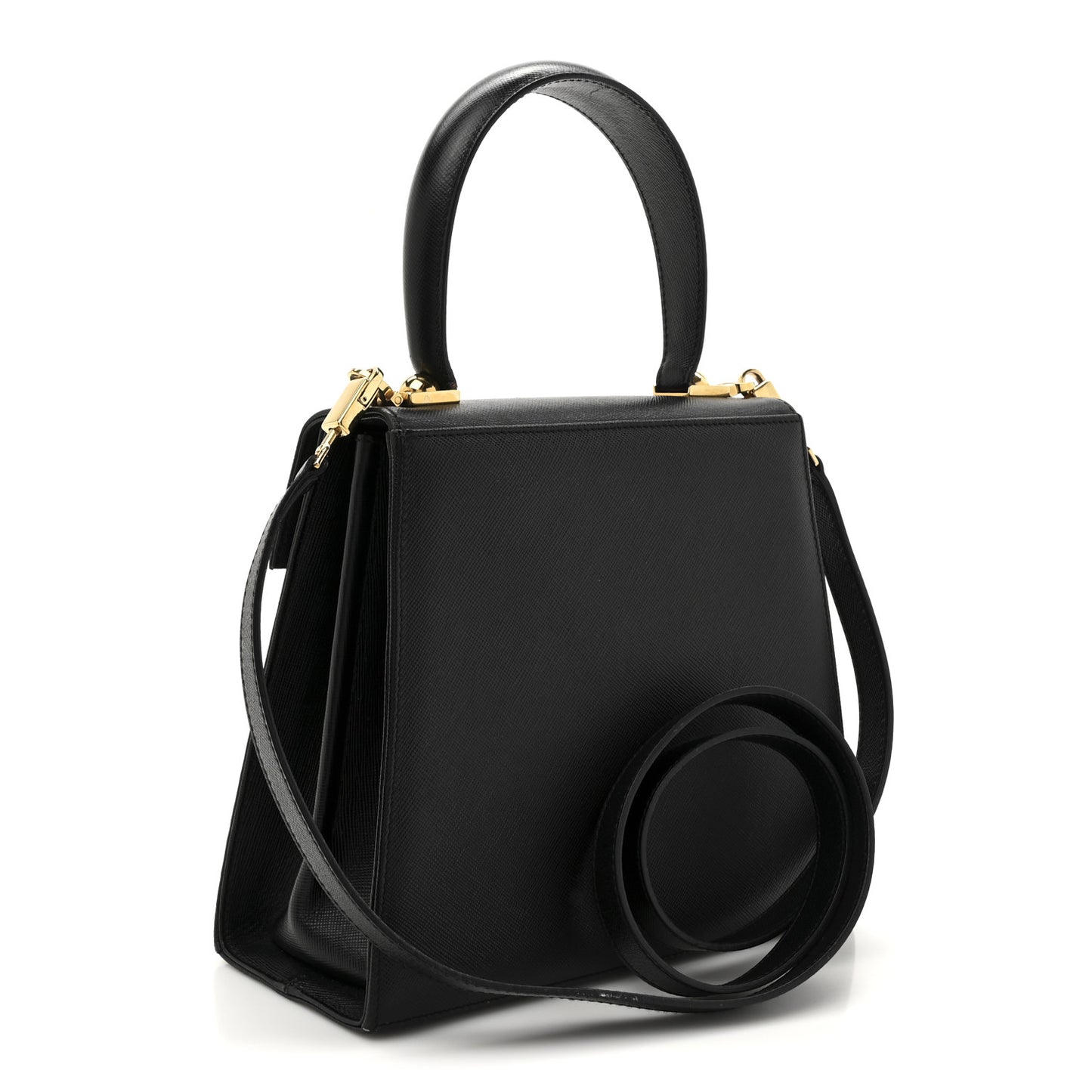 Hammered Calfskin Small Iconic Top Handle Bag Black
