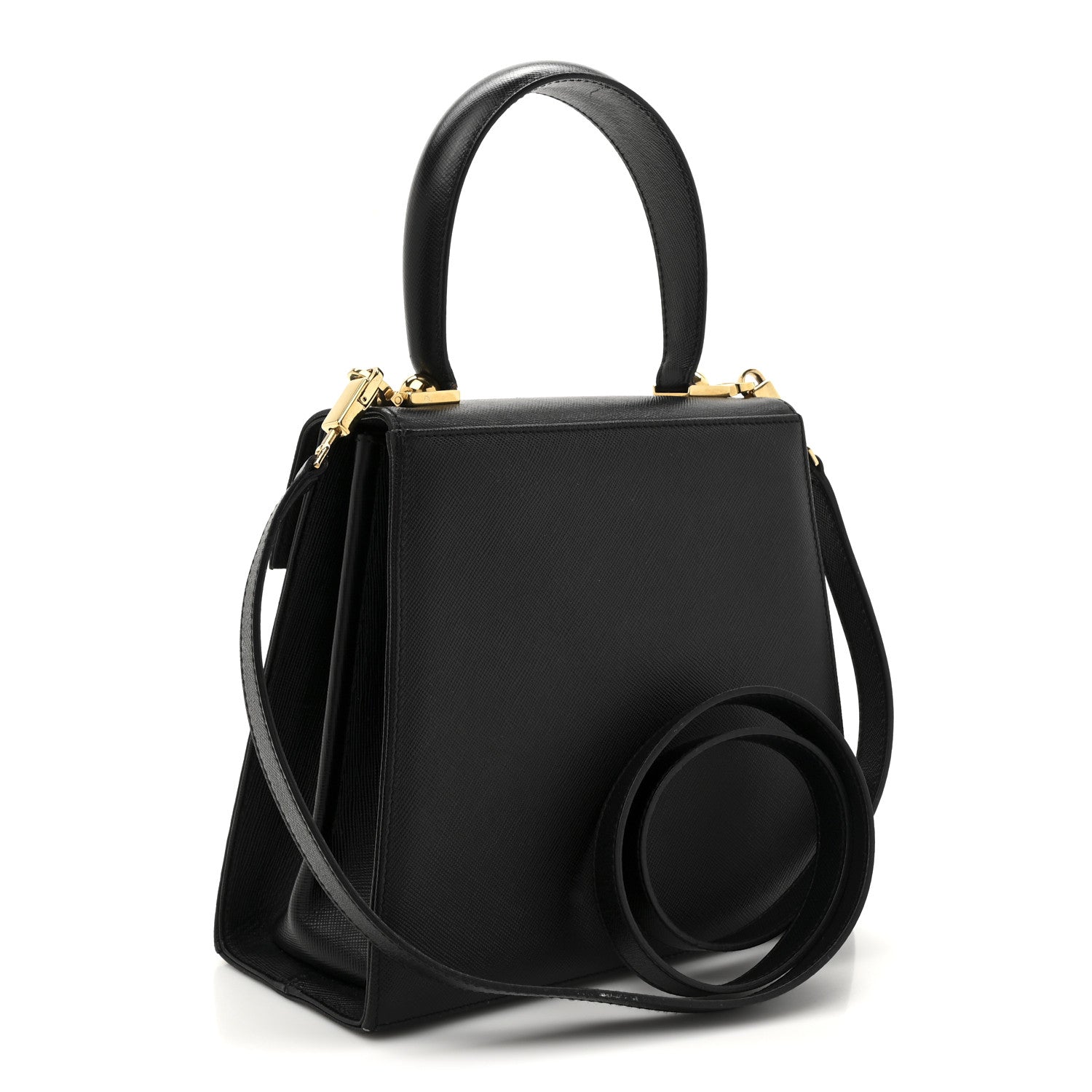 Salvatore Ferragamo Hammered Calfskin Small Iconic Top Handle Bag Black 3 of 12