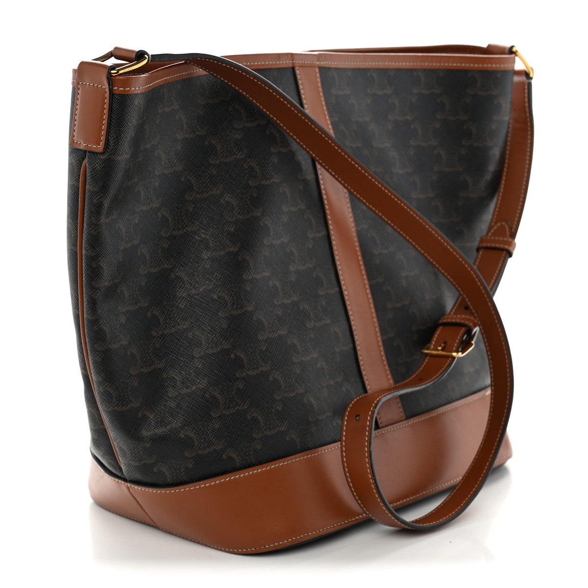 Celine Triomphe Canvas Calfskin Medium Bucket Bag Tan 3 of 9