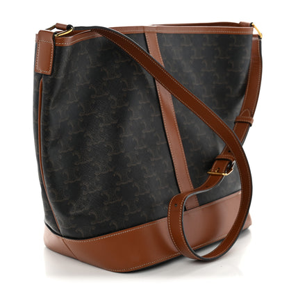 Celine Triomphe Canvas Calfskin Medium Bucket Bag Tan 3 of 9