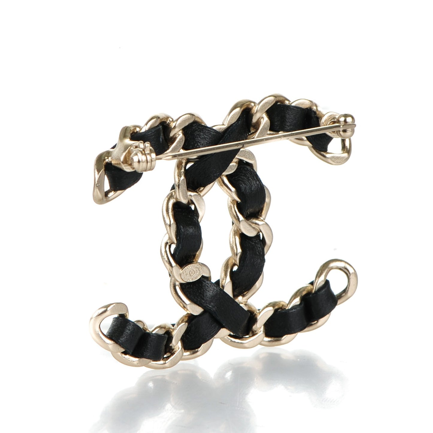 Lambskin Chain CC Brooch Black Gold