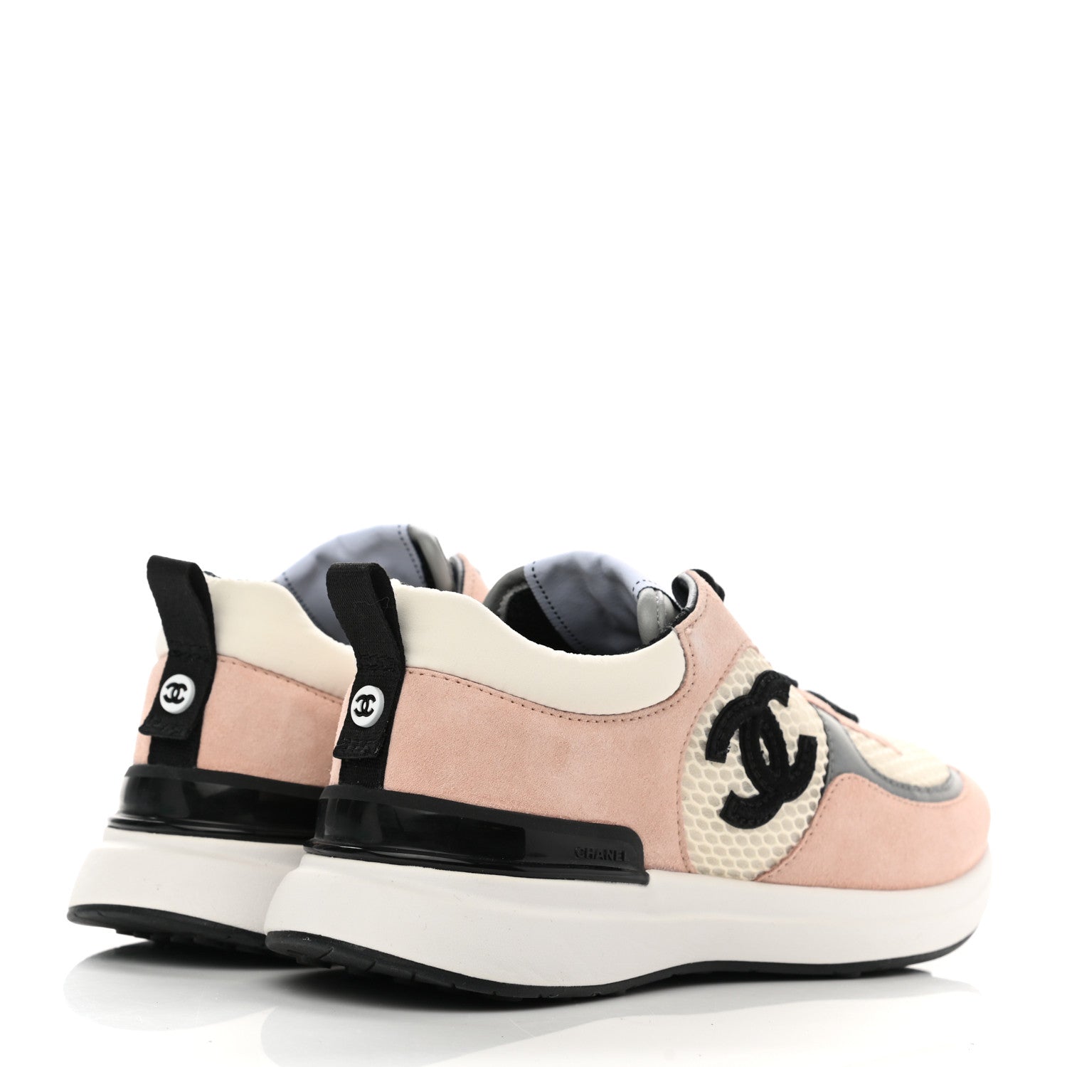 Chanel Mesh Suede Calfskin Grained Calfskin Womens CC Sneakers 36.5 Pink 4 of 7