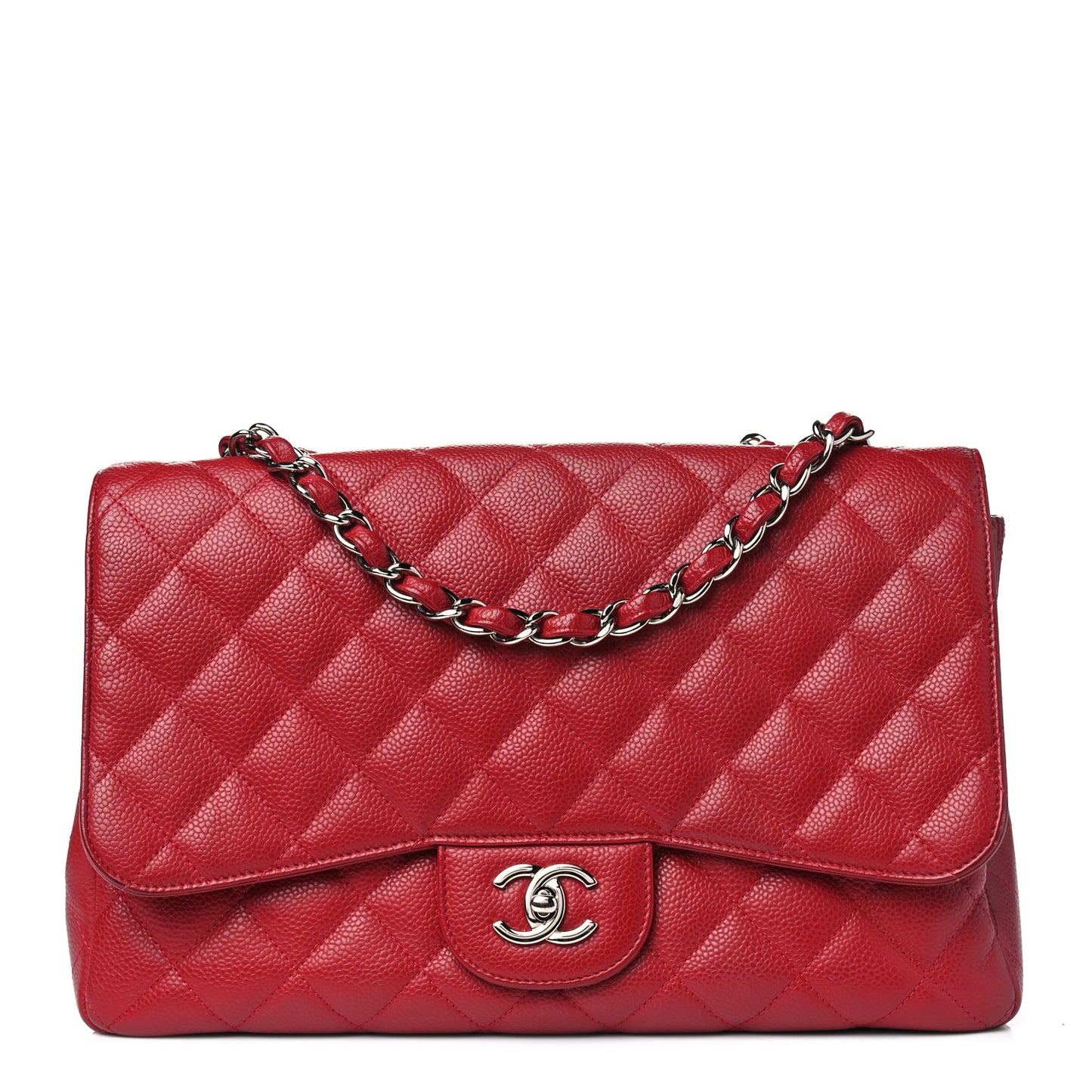 Caviar Quilted Jumbo Single Flap Red