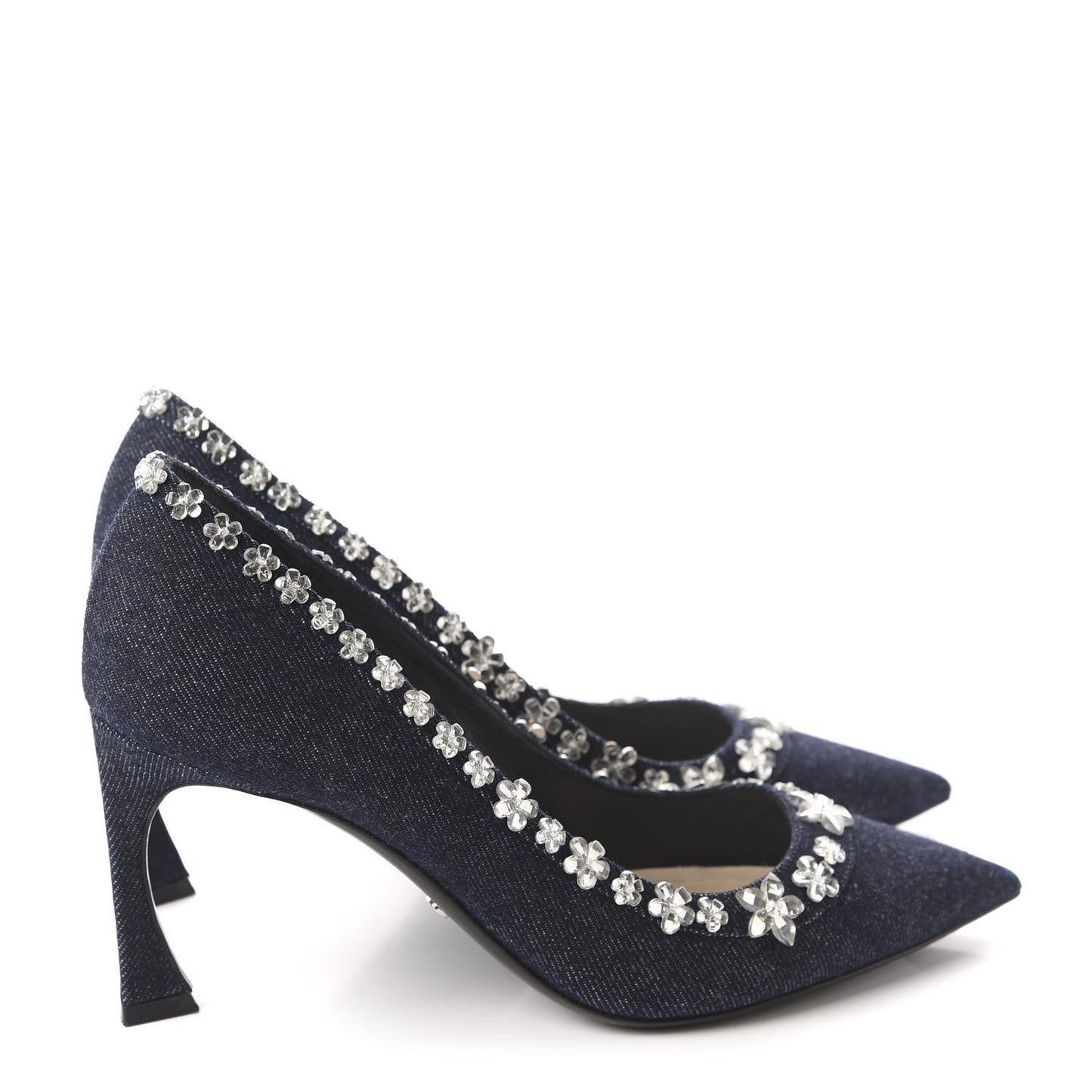 Denim Crystal Garland Pumps 37.5 Blue Fonce
