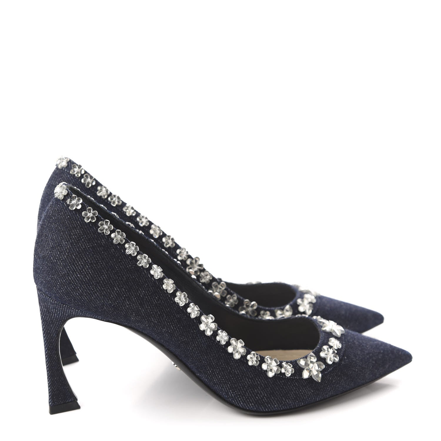 Christian Dior Denim Crystal Garland Pumps 37.5 Blue Fonce 4 of 12