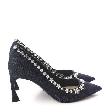 Christian Dior Denim Crystal Garland Pumps 37.5 Blue Fonce 4 of 12