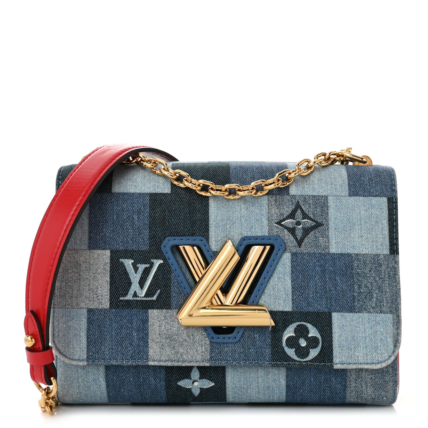 Louis Vuitton Denim Damier Monogram Twist Shoulder Bag MM Blue Rouge 1 of 10