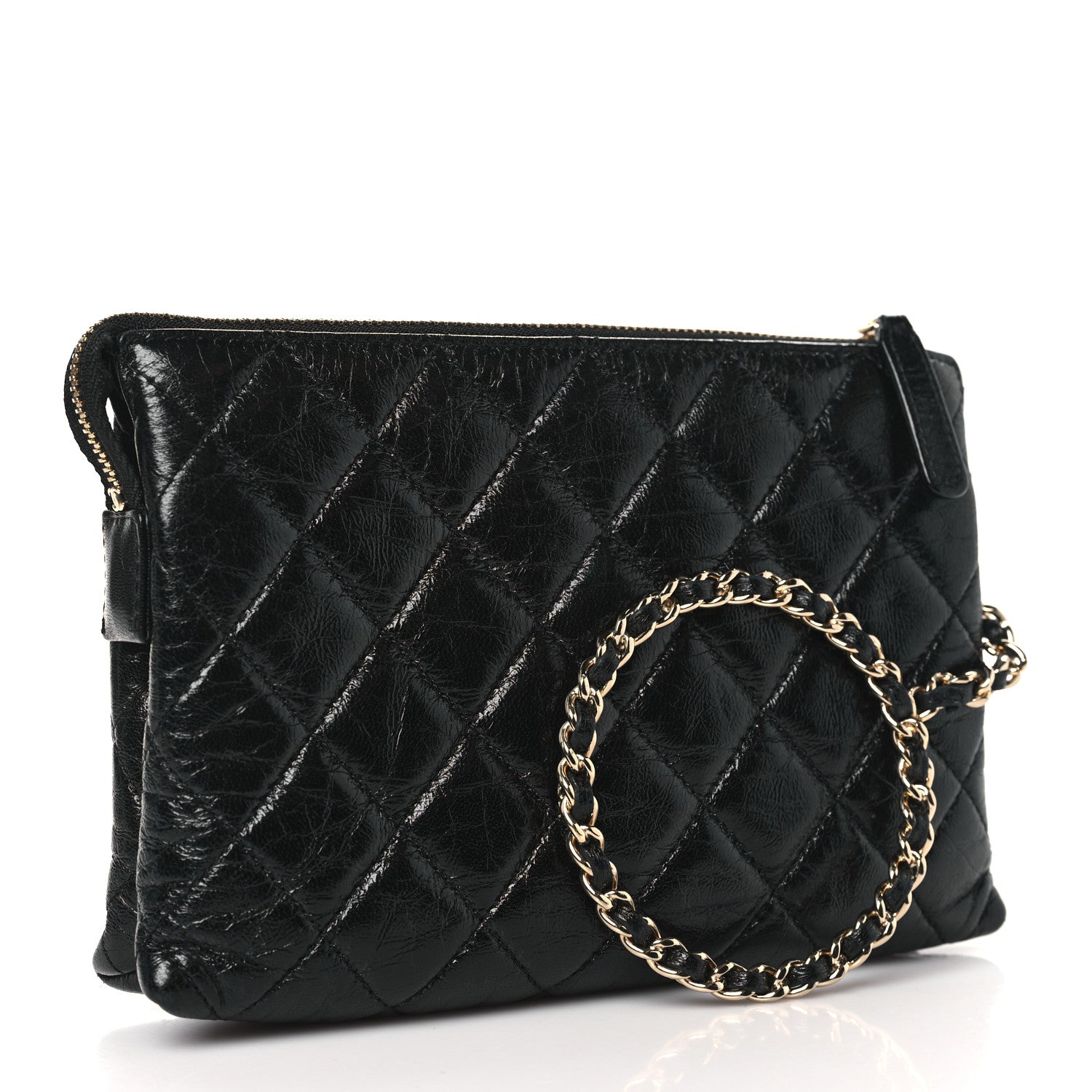 Chanel Shiny Crumpled Calfskin Quilted Clutch Bag Black 4 of 12