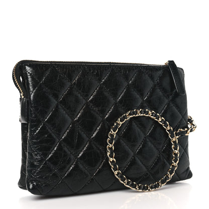 Chanel Shiny Crumpled Calfskin Quilted Clutch Bag Black 4 of 12