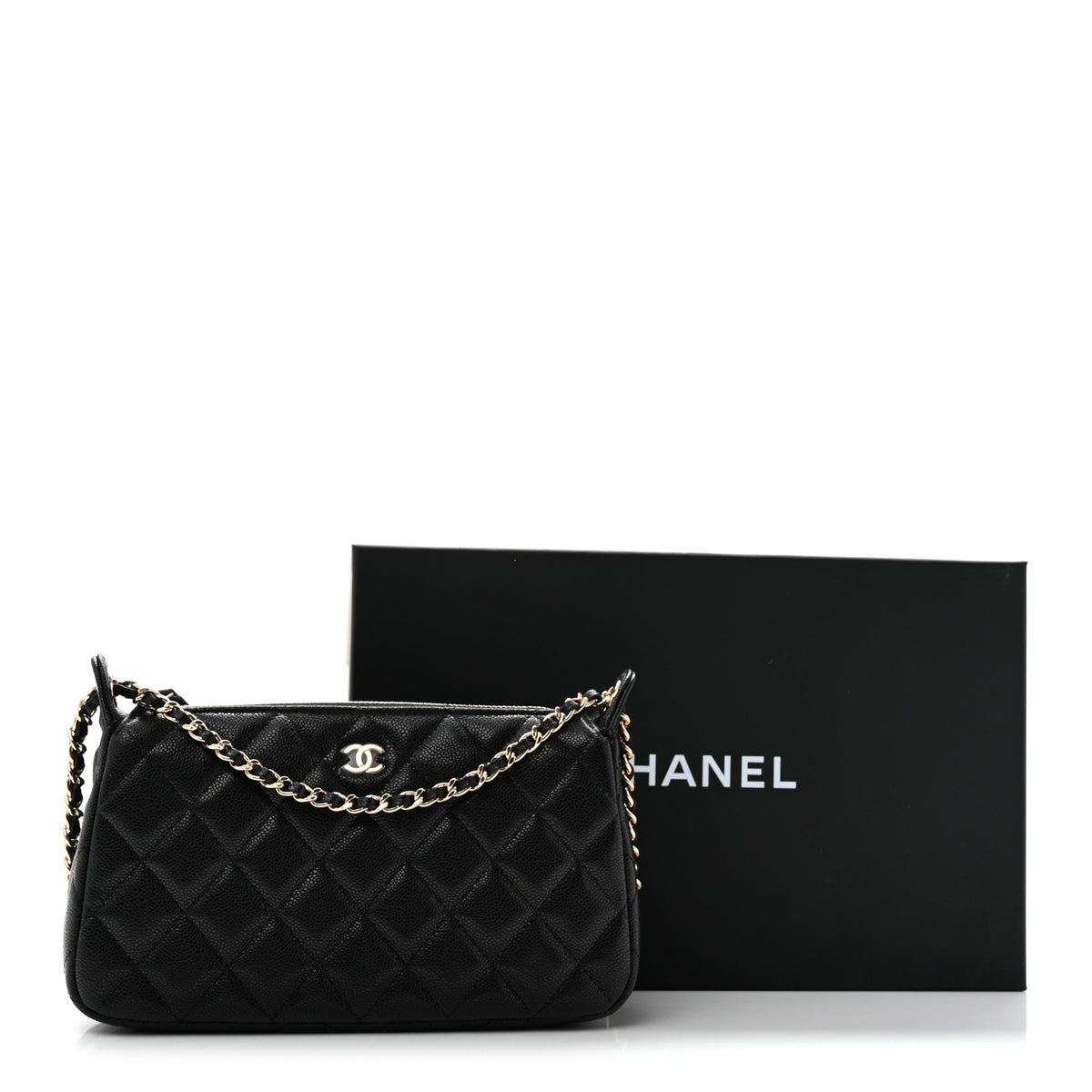 Caviar Quilted Purse With Chain Black