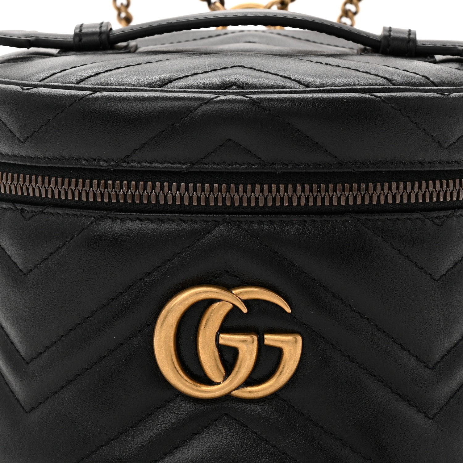 Gucci Calfskin Matelasse Chevron Mini GG Marmont Top Handle Bag Black 8 of 10