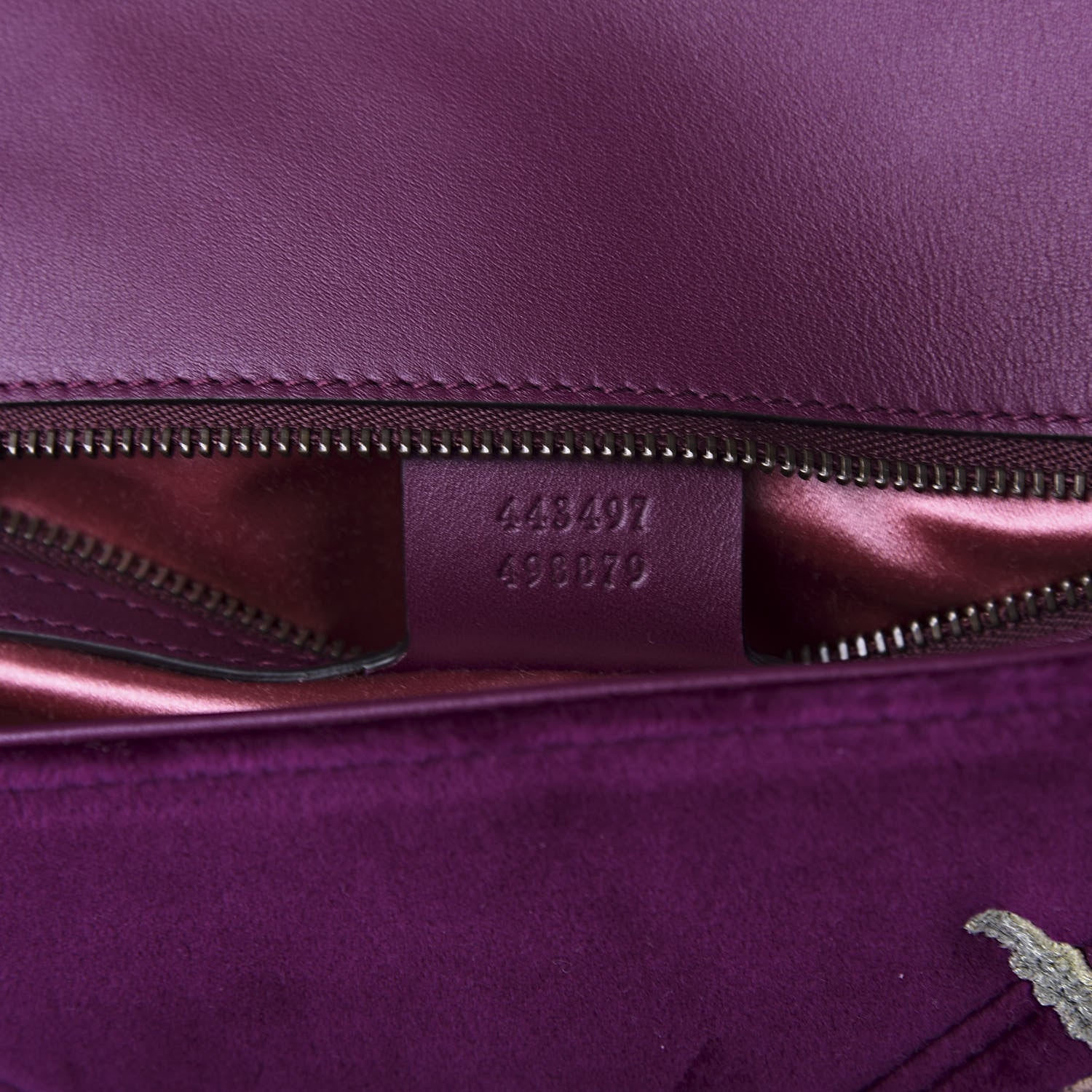 Gucci Velvet Matelasse Embroidered Small GG Marmont Shoulder Bag Fuchsia Violet Cyclamen 9 of 10