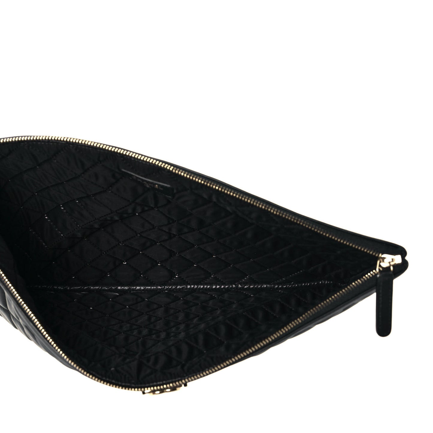 Lambskin Quilted Large Boy Zip Pouch Black