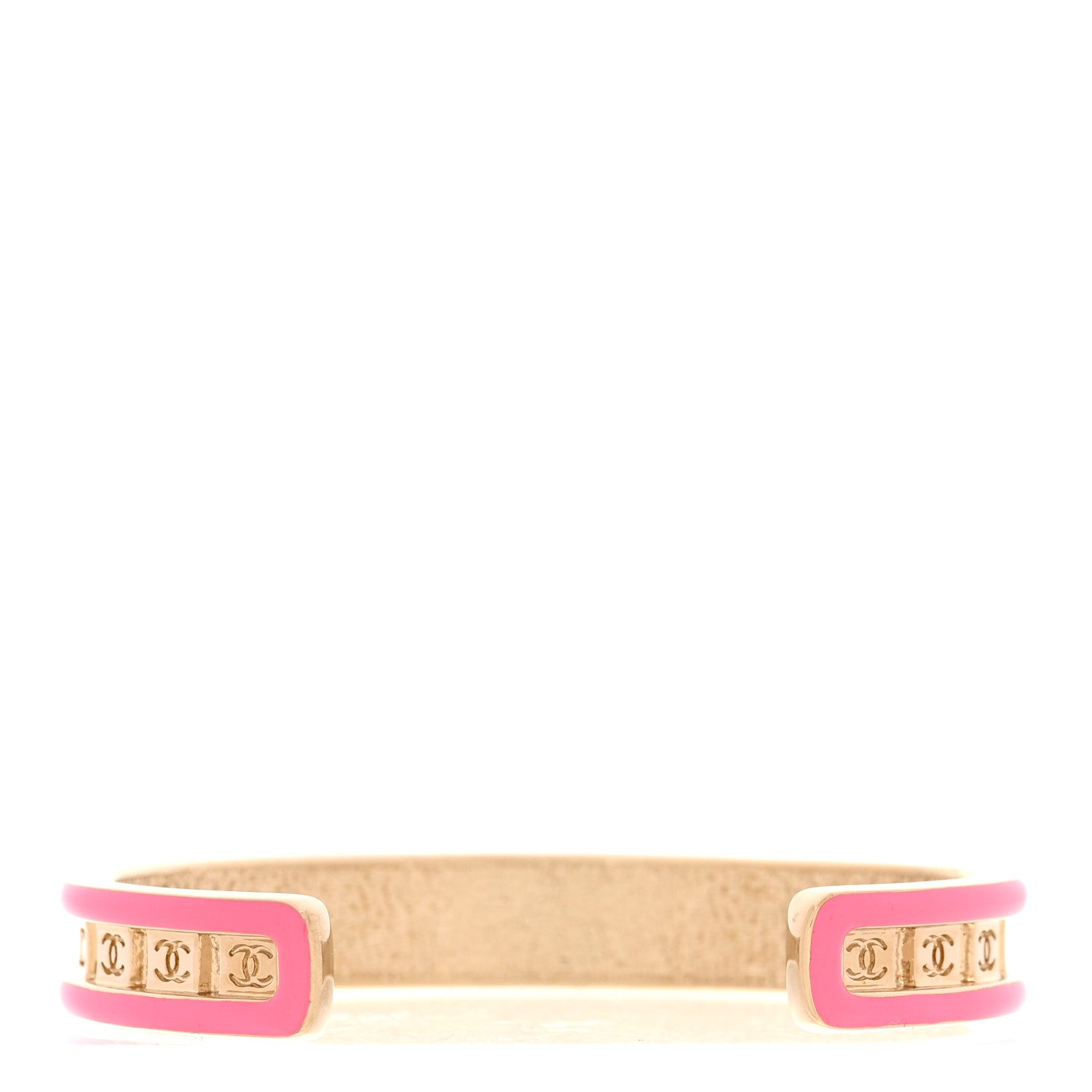 Chanel Resin Metal CC Cuff Bracelet M Gold Pink 3 of 6