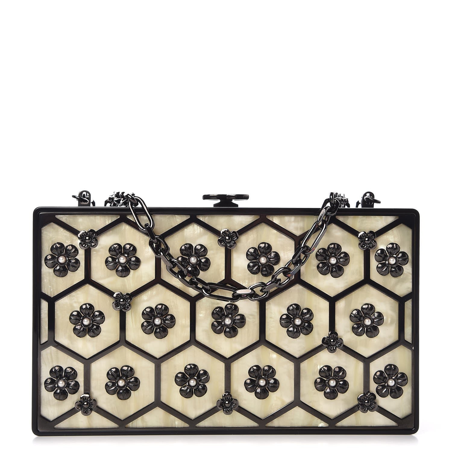Chanel Plexiglass Brass Camelia Minaudiere Clutch Black 1 of 8