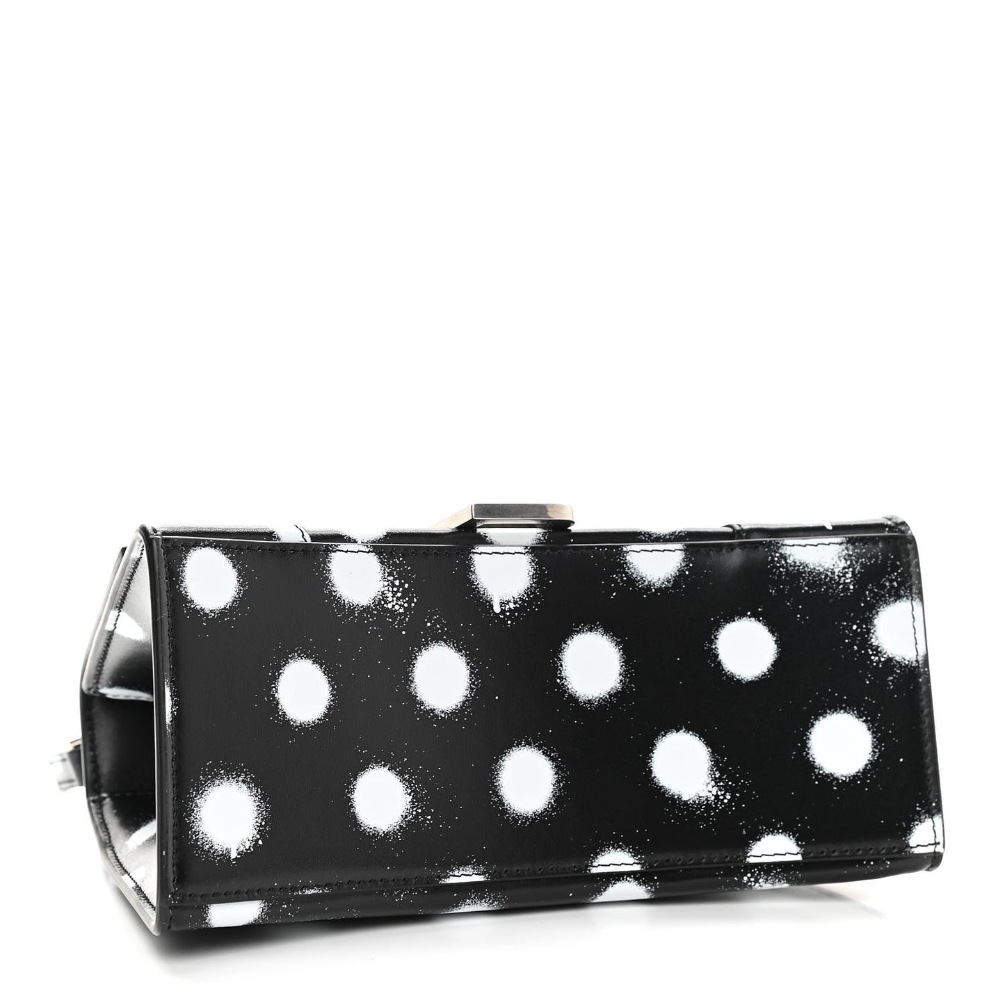 Smooth Calfskin Spray Polka Dot Small Hourglass Top Handle Bag Black White