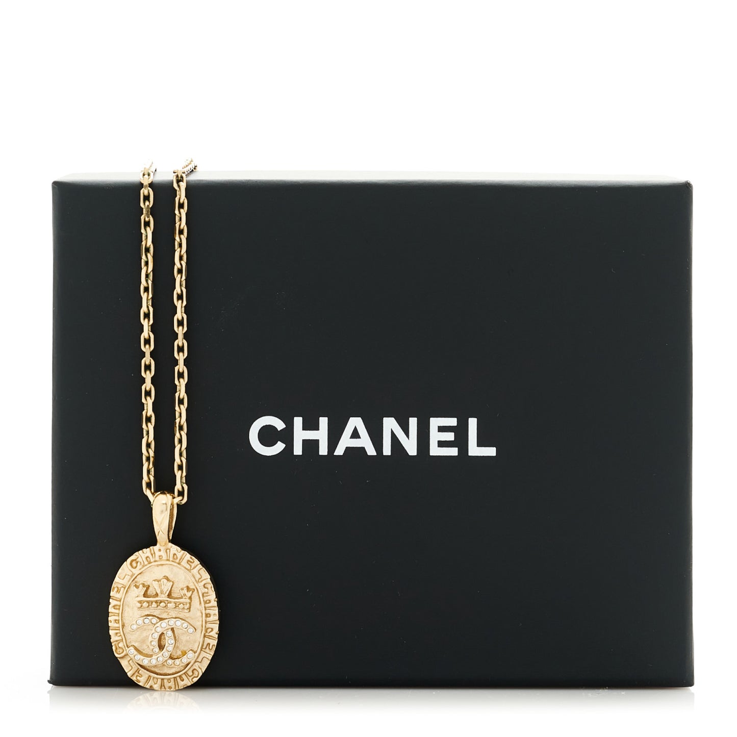 Crystal CC Medallion Necklace Gold