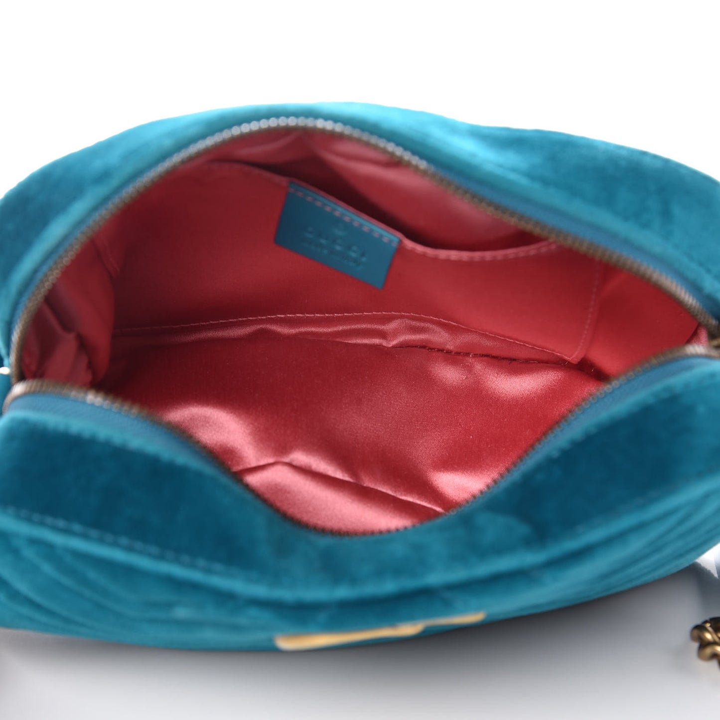 Velvet Matelasse Small GG Marmont Chain Shoulder Bag Pavone Cyan