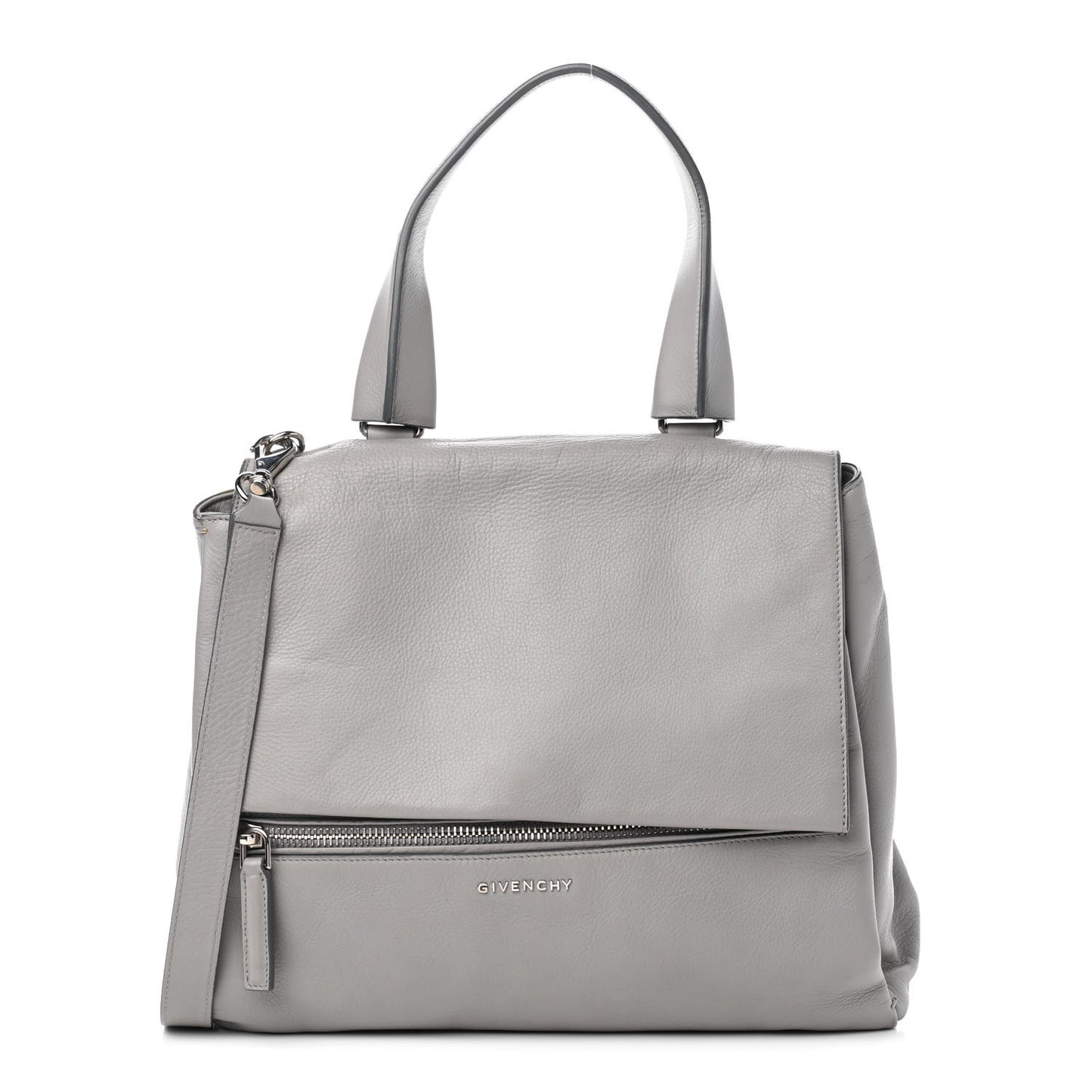 Grained Calfskin Medium Pandora Pure Flap Bag Pearl Grey