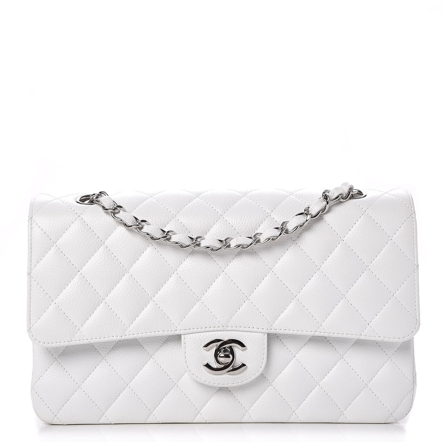 Caviar Quilted Medium Double Flap White