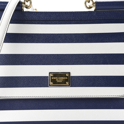 Dolce & Gabbana Stripe Dauphine Medium Miss Sicily Satchel Blue White 9 of 9