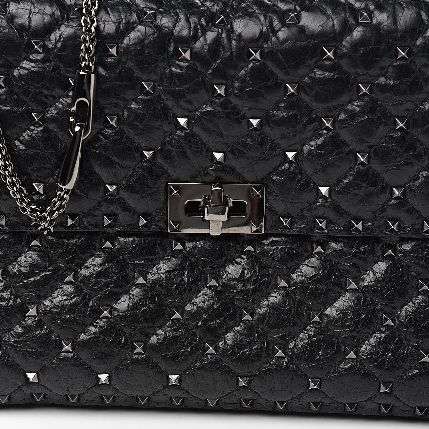 Valentino Garavani Craquele Nappa Large Rockstud Spike Shoulder Bag Black 9 of 9