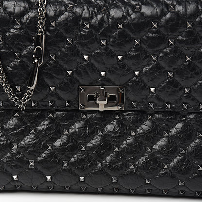 Valentino Garavani Craquele Nappa Large Rockstud Spike Shoulder Bag Black 9 of 9