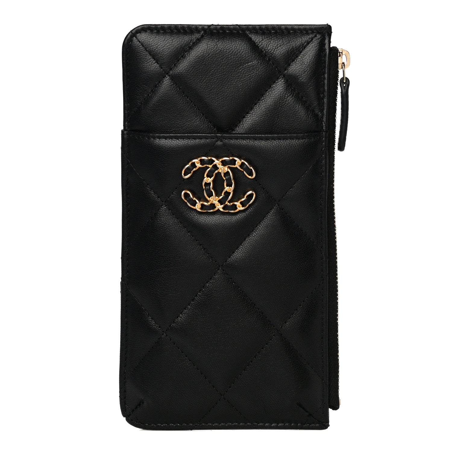 Chanel Goatskin Quilted Chanel 19 Flat Wallet Pouch Black 1 of 15