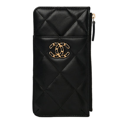 Chanel Goatskin Quilted Chanel 19 Flat Wallet Pouch Black 1 of 15