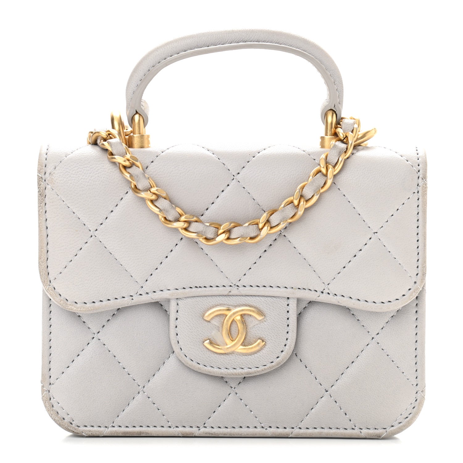 Chanel Lambskin Quilted Top Handle Flap Coin Purse With Chain Grey 1 of 13